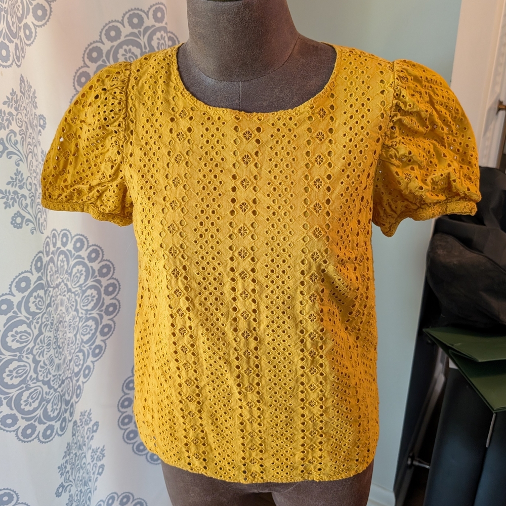 J. Crew Yellow Puff Sleeve Ruffled Blouse